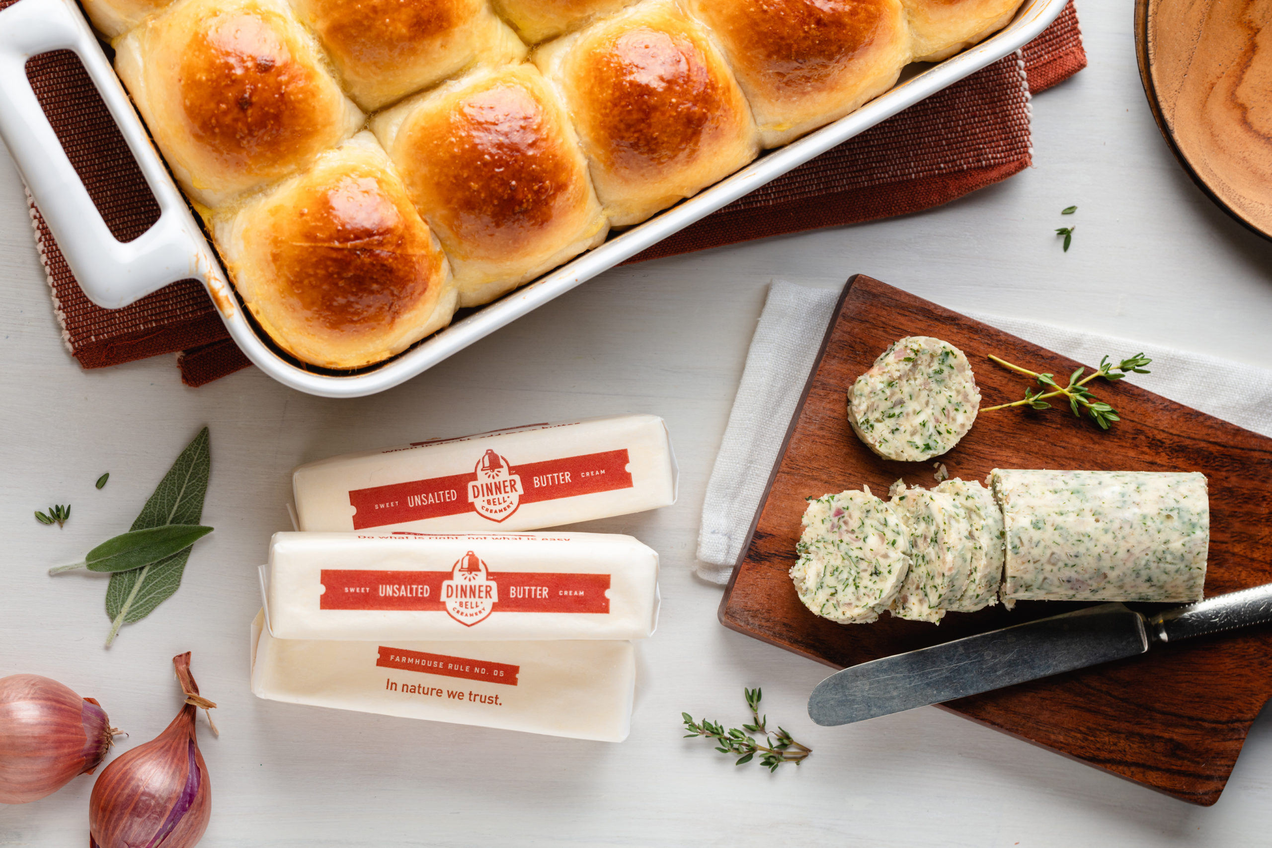 Soft Dinner Rolls with Caramelized Shallot Butter Dinner Bell Creamery